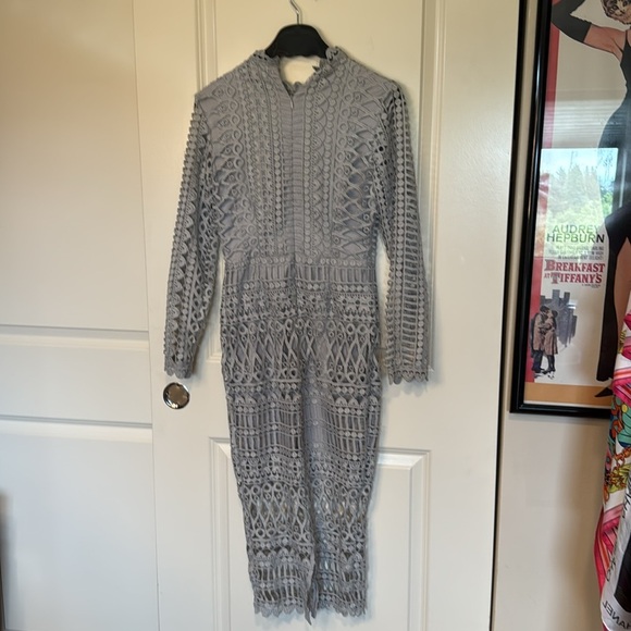 Missguided High Neck Structured Lace Midi Dress - Picture 8 of 16